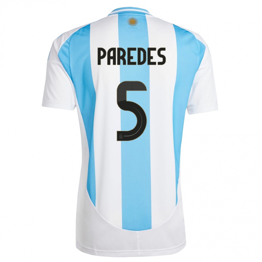 Niño Fútbol Camiseta Argentina Leandro Paredes #5 Blanco Azul 1ª Equipación 24-26 Argentina