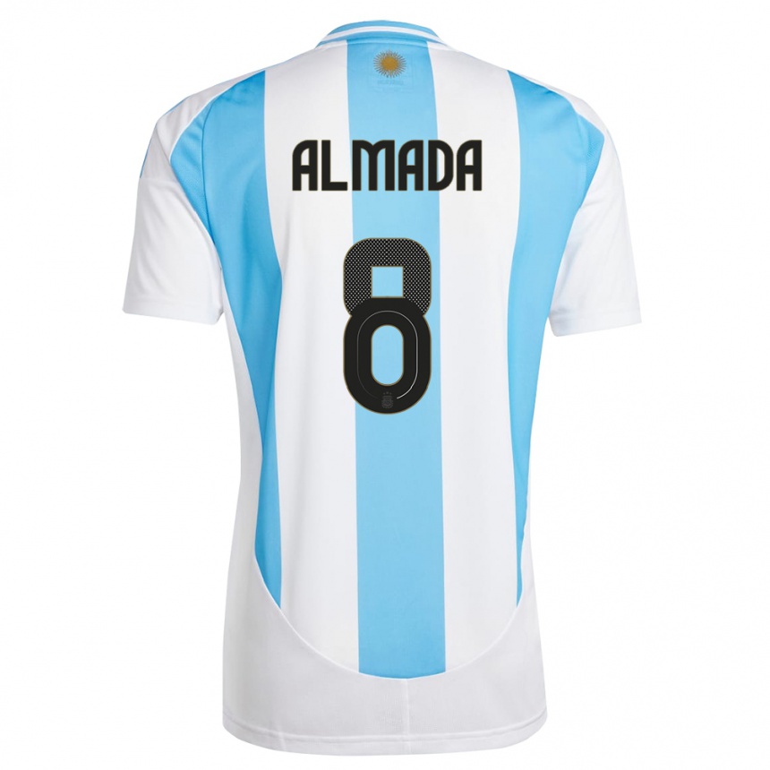 Niño Fútbol Camiseta Argentina Thiago Almada #8 Blanco Azul 1ª Equipación 24-26 Argentina