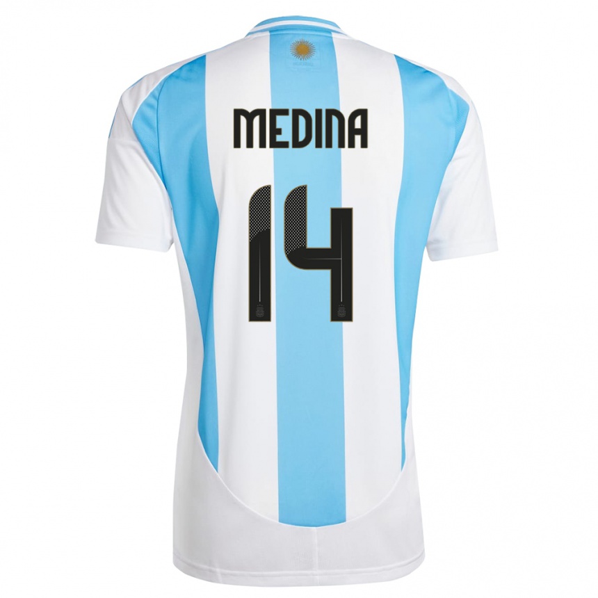 Niño Fútbol Camiseta Argentina Facundo Medina #14 Blanco Azul 1ª Equipación 24-26 Argentina