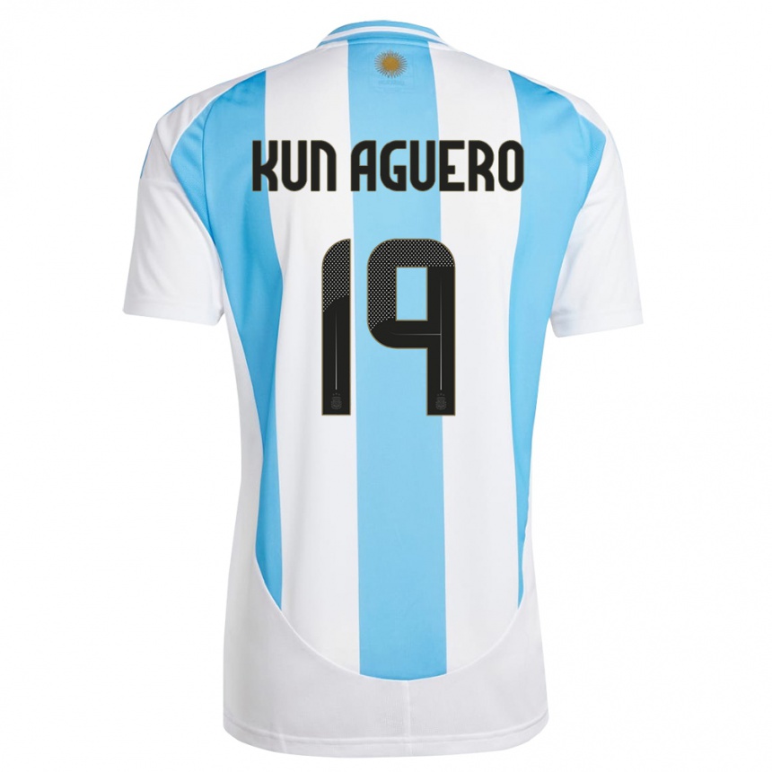 Niño Fútbol Camiseta Argentina Sergio Aguero #19 Blanco Azul 1ª Equipación 24-26 Argentina