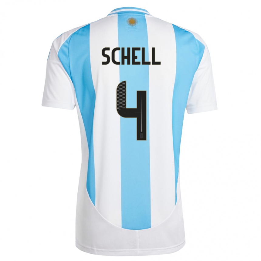 Niño Fútbol Camiseta Argentina Sofia Schell #4 Blanco Azul 1ª Equipación 24-26 Argentina