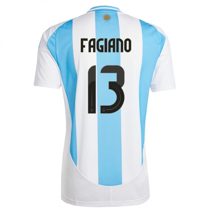 Niño Fútbol Camiseta Argentina Paloma Fagiano #13 Blanco Azul 1ª Equipación 24-26 Argentina