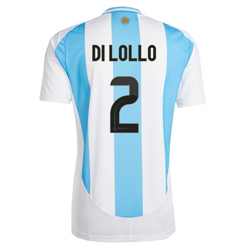 Niño Fútbol Camiseta Argentina Lautaro Di Lollo #2 Blanco Azul 1ª Equipación 24-26 Argentina