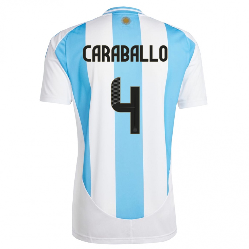 Niño Fútbol Camiseta Argentina Brian Caraballo #4 Blanco Azul 1ª Equipación 24-26 Argentina