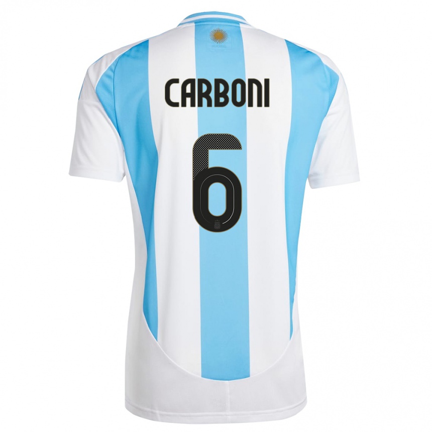 Niño Fútbol Camiseta Argentina Franco Carboni #6 Blanco Azul 1ª Equipación 24-26 Argentina