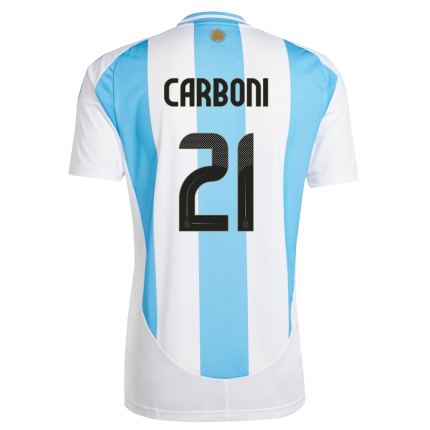 Niño Fútbol Camiseta Argentina Valentin Carboni #21 Blanco Azul 1ª Equipación 24-26 Argentina