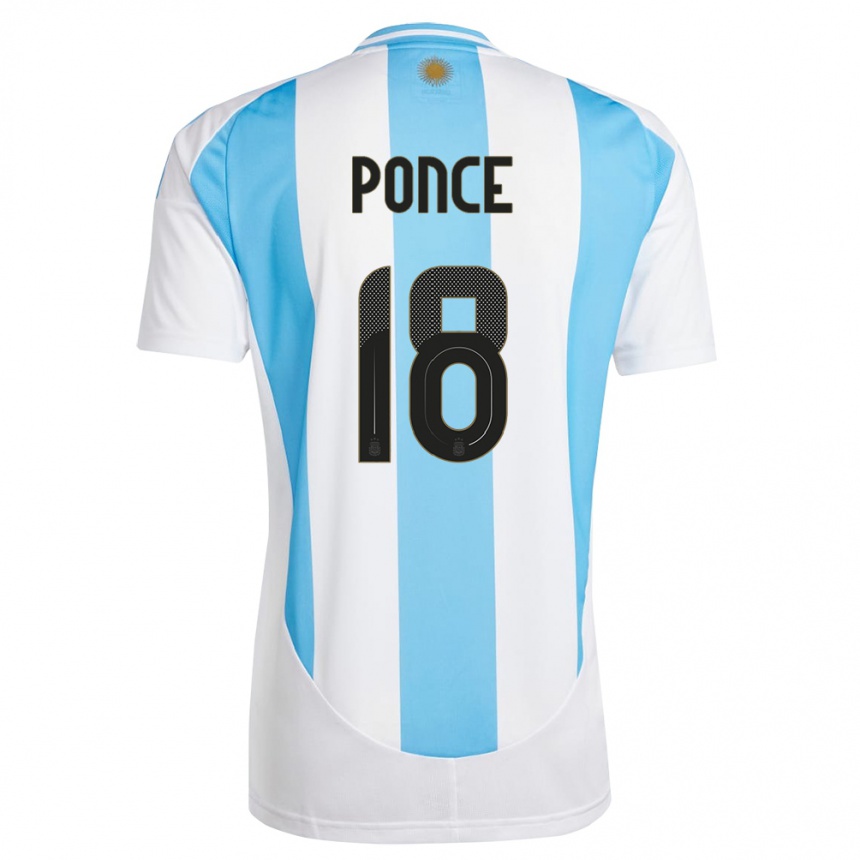 Niño Fútbol Camiseta Argentina Ezequiel Ponce #18 Blanco Azul 1ª Equipación 24-26 Argentina