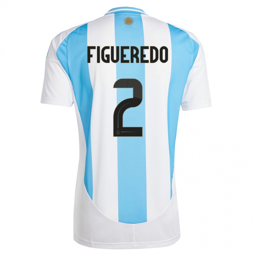 Niño Fútbol Camiseta Argentina Leandro Figueredo #2 Blanco Azul 1ª Equipación 24-26 Argentina