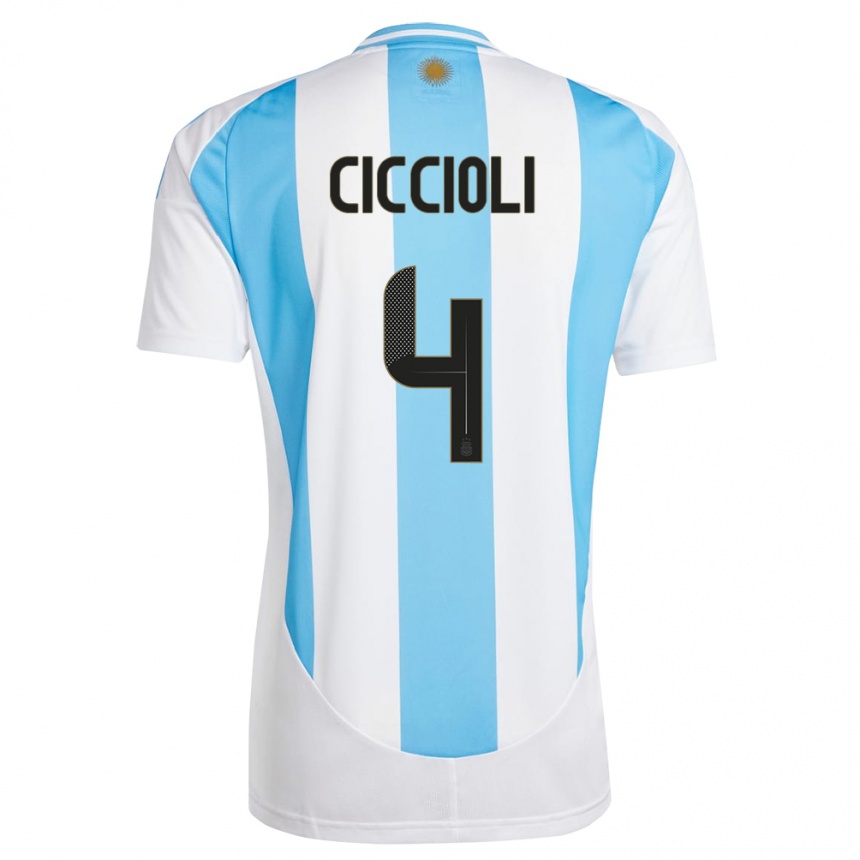 Niño Fútbol Camiseta Argentina Ulises Ciccioli #4 Blanco Azul 1ª Equipación 24-26 Argentina