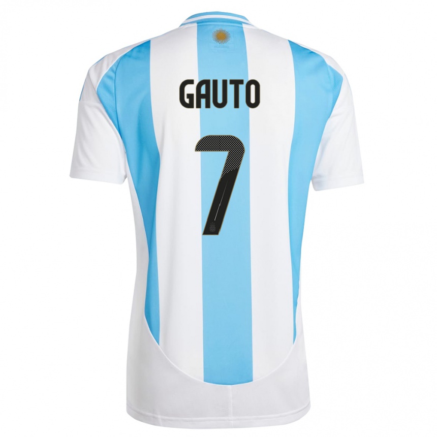 Niño Fútbol Camiseta Argentina Juan Gauto #7 Blanco Azul 1ª Equipación 24-26 Argentina