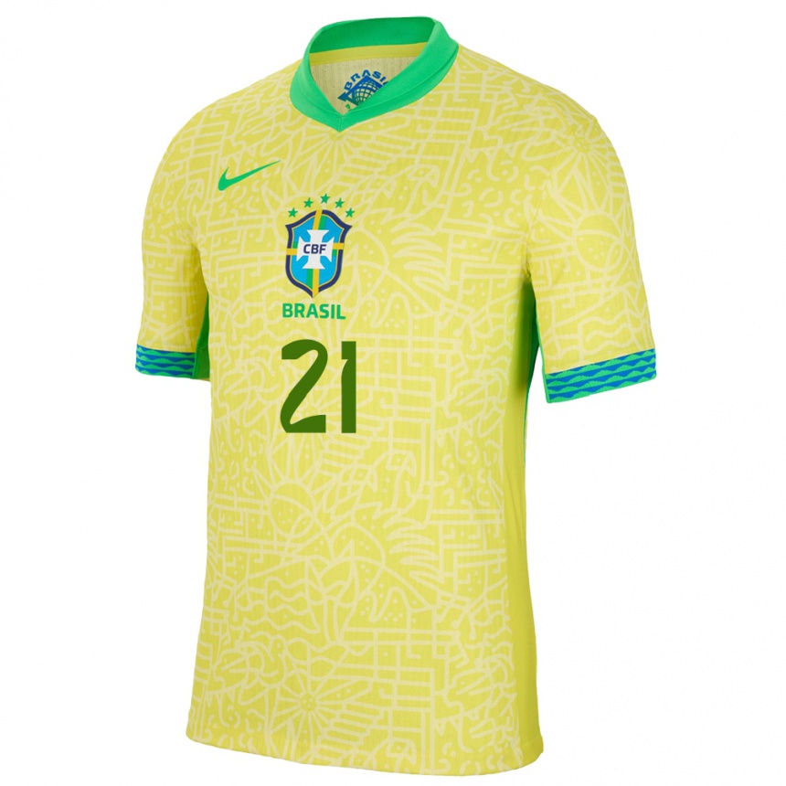 Niño Fútbol Camiseta Brasil Lauren Costa #21 Amarillo 1ª Equipación 24-26 Argentina