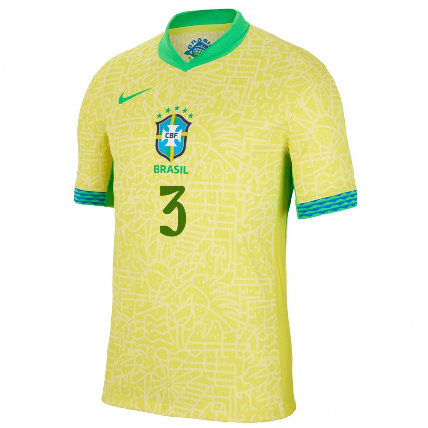 Niño Fútbol Camiseta Brasil Eder Militao #3 Amarillo 1ª Equipación 24-26 Argentina