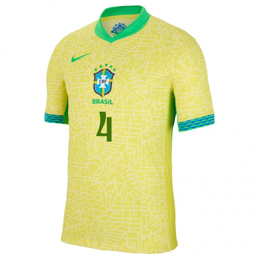 Niño Fútbol Camiseta Brasil Joao Dalla Corte #4 Amarillo 1ª Equipación 24-26 Argentina