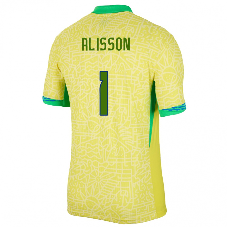 Niño Fútbol Camiseta Brasil Alisson #1 Amarillo 1ª Equipación 24-26 Argentina