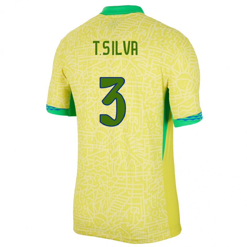 Niño Fútbol Camiseta Brasil Thiago Silva #3 Amarillo 1ª Equipación 24-26 Argentina