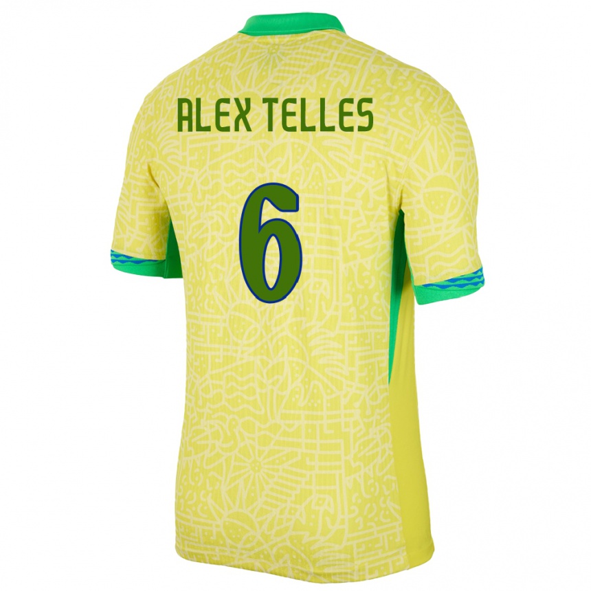 Niño Fútbol Camiseta Brasil Alex Telles #6 Amarillo 1ª Equipación 24-26 Argentina