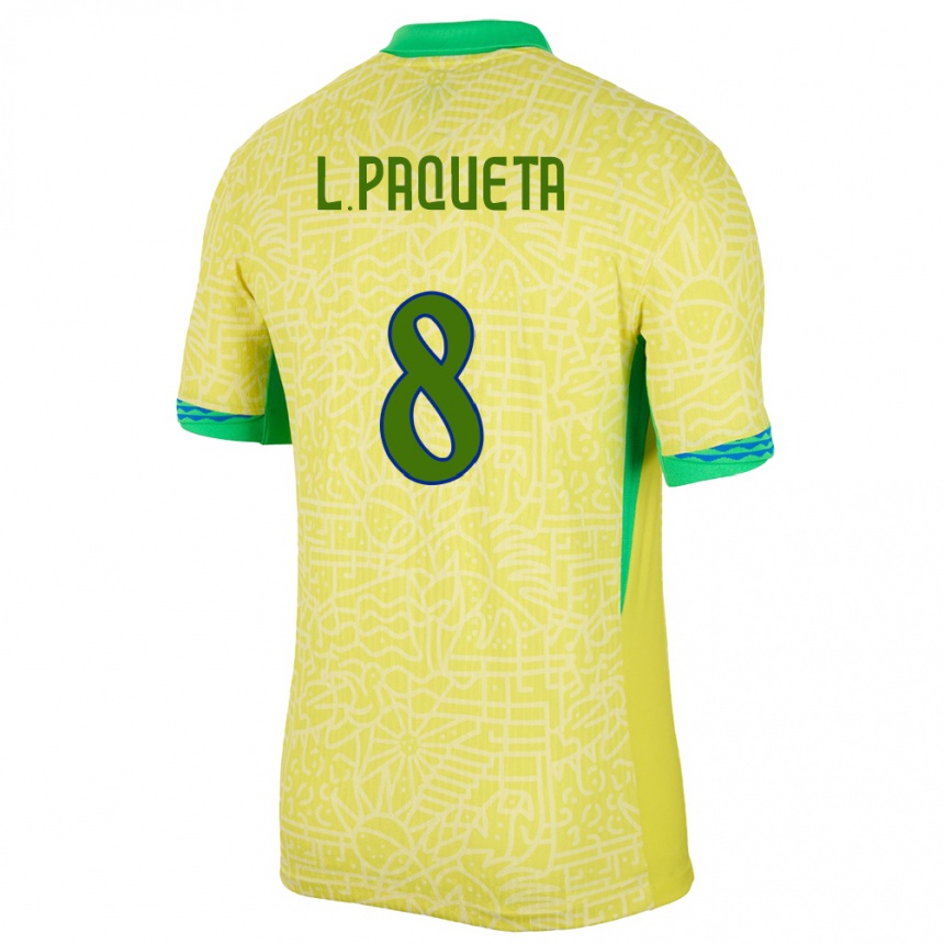 Niño Fútbol Camiseta Brasil Lucas Paqueta #8 Amarillo 1ª Equipación 24-26 Argentina