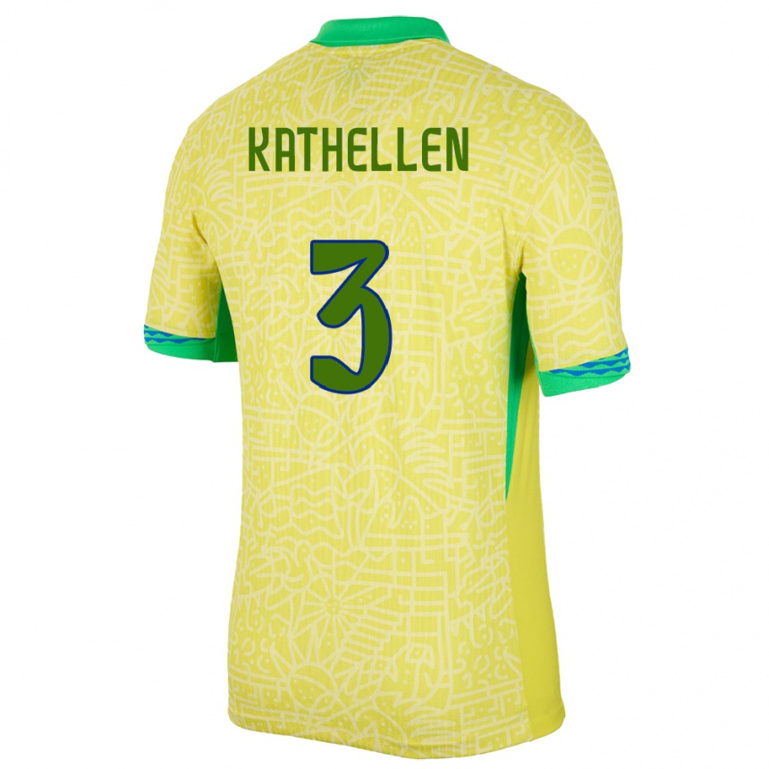 Niño Fútbol Camiseta Brasil Kathellen #3 Amarillo 1ª Equipación 24-26 Argentina