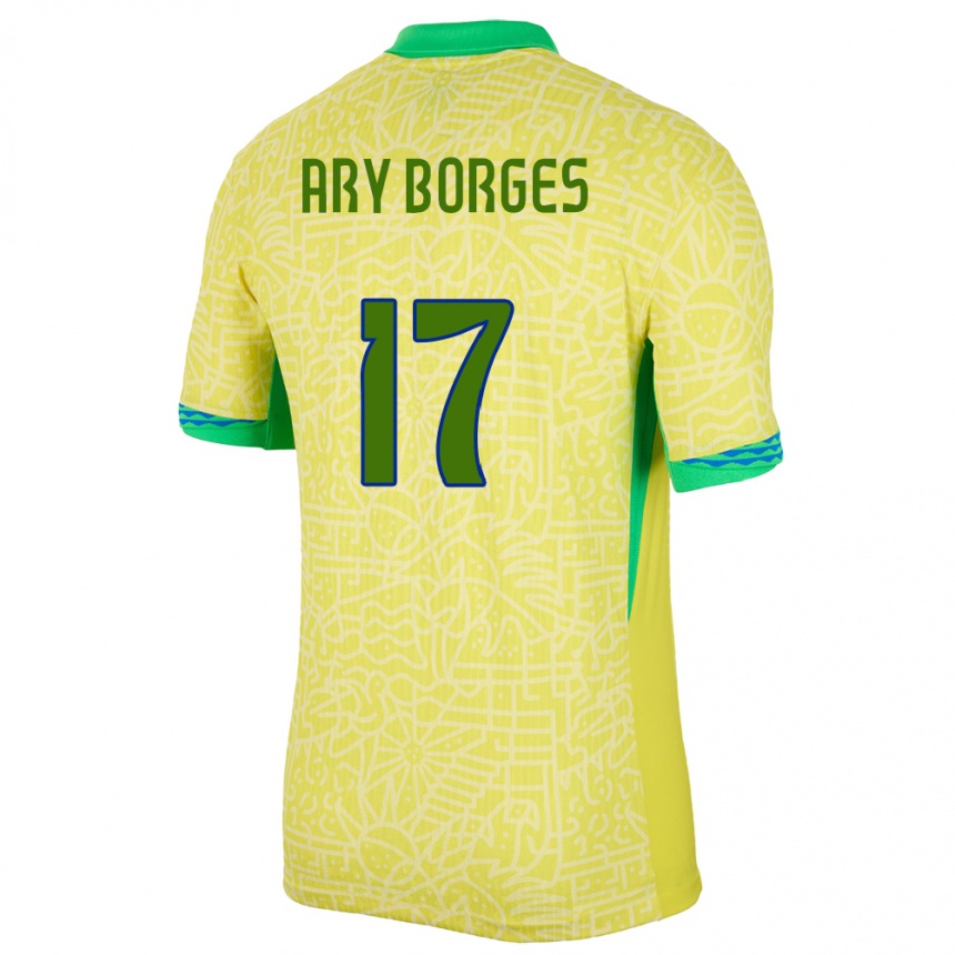 Niño Fútbol Camiseta Brasil Ary Borges #17 Amarillo 1ª Equipación 24-26 Argentina