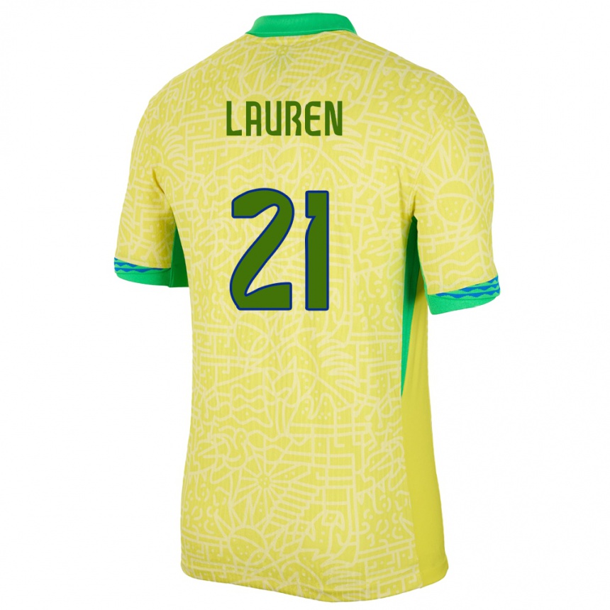 Niño Fútbol Camiseta Brasil Lauren Costa #21 Amarillo 1ª Equipación 24-26 Argentina