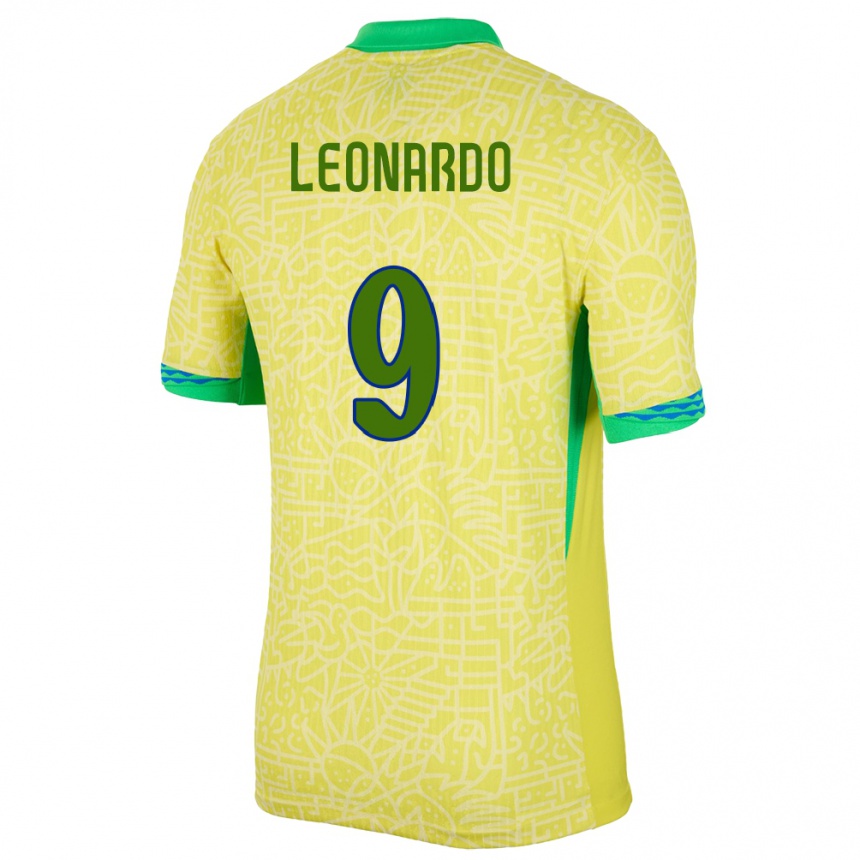 Niño Fútbol Camiseta Brasil Marcos Leonardo #9 Amarillo 1ª Equipación 24-26 Argentina