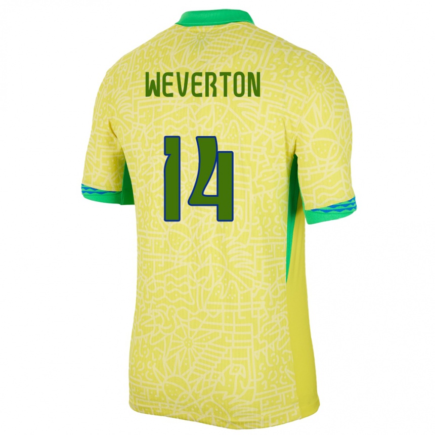 Niño Fútbol Camiseta Brasil Weverton #14 Amarillo 1ª Equipación 24-26 Argentina