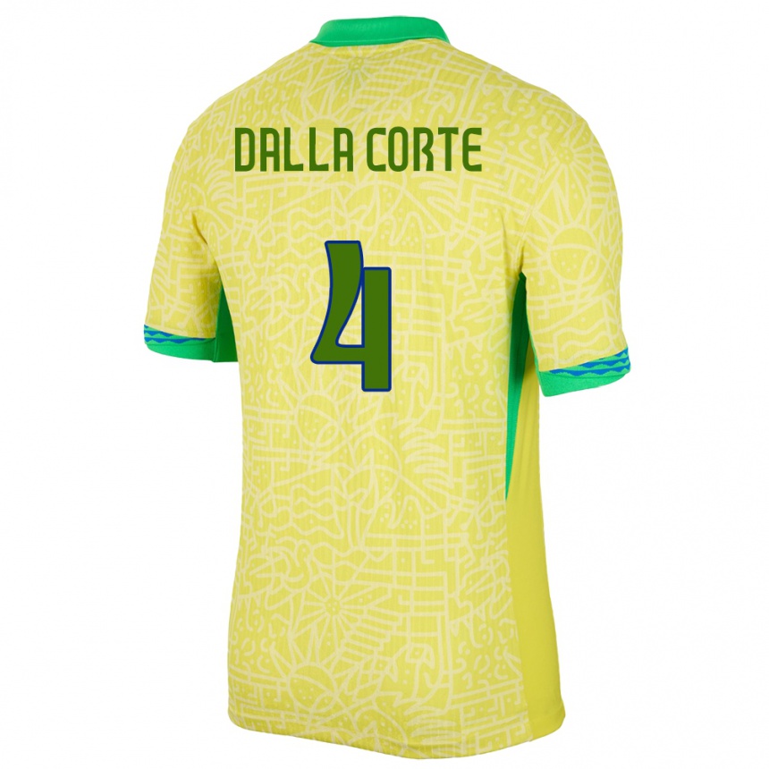 Niño Fútbol Camiseta Brasil Joao Dalla Corte #4 Amarillo 1ª Equipación 24-26 Argentina