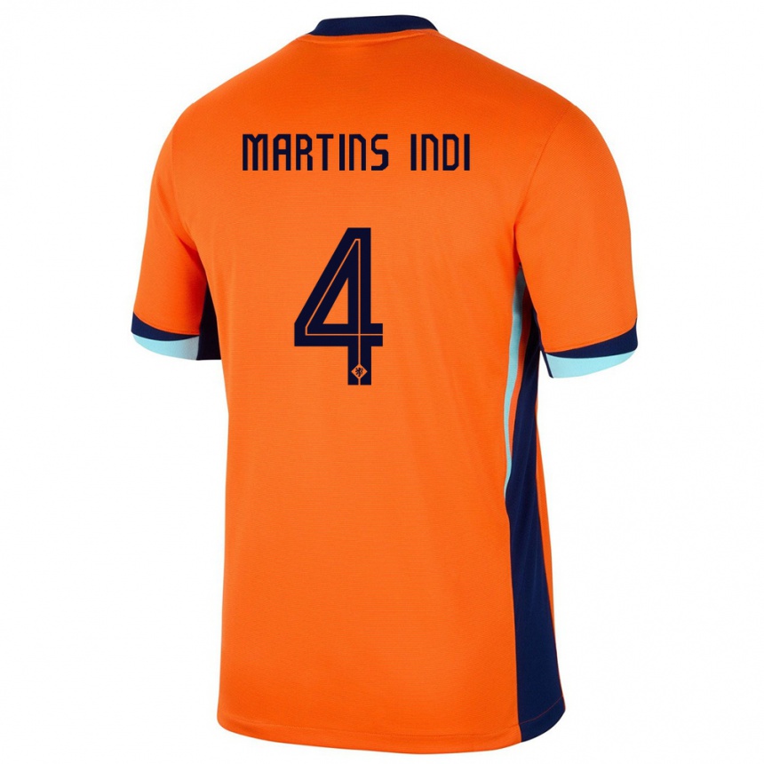 Niño Fútbol Camiseta Países Bajos Bruno Martins Indi #4 Naranja 1ª Equipación 24-26 Argentina