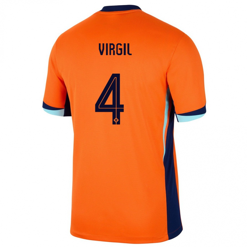 Niño Fútbol Camiseta Países Bajos Virgil Van Dijk #4 Naranja 1ª Equipación 24-26 Argentina