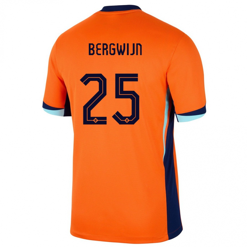 Niño Fútbol Camiseta Países Bajos Steven Bergwijn #25 Naranja 1ª Equipación 24-26 Argentina