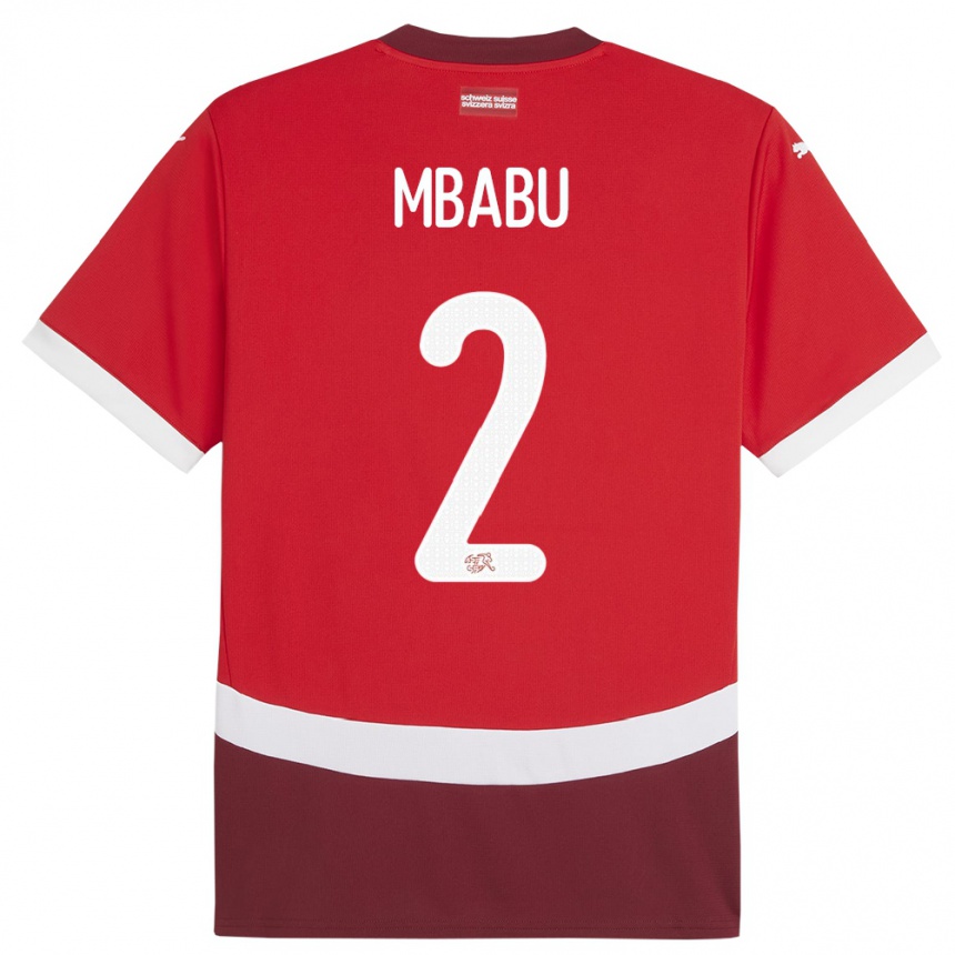 Niño Fútbol Camiseta Suiza Kevin Mbabu #2 Rojo 1ª Equipación 24-26 Argentina