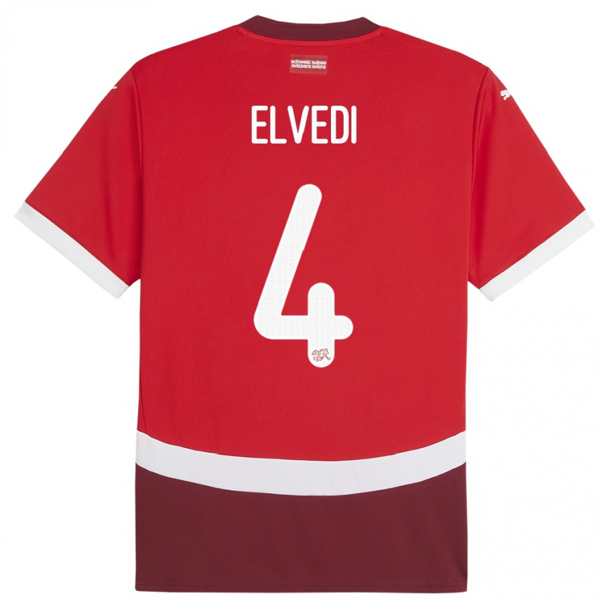 Niño Fútbol Camiseta Suiza Nico Elvedi #4 Rojo 1ª Equipación 24-26 Argentina