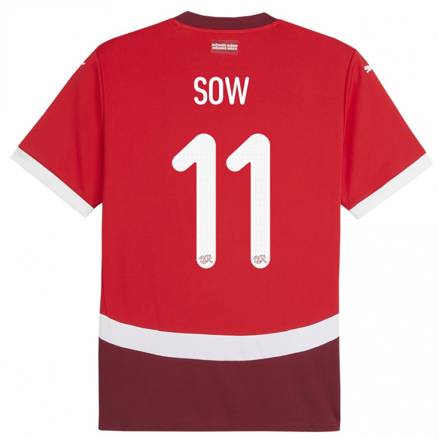 Niño Fútbol Camiseta Suiza Coumba Sow #11 Rojo 1ª Equipación 24-26 Argentina