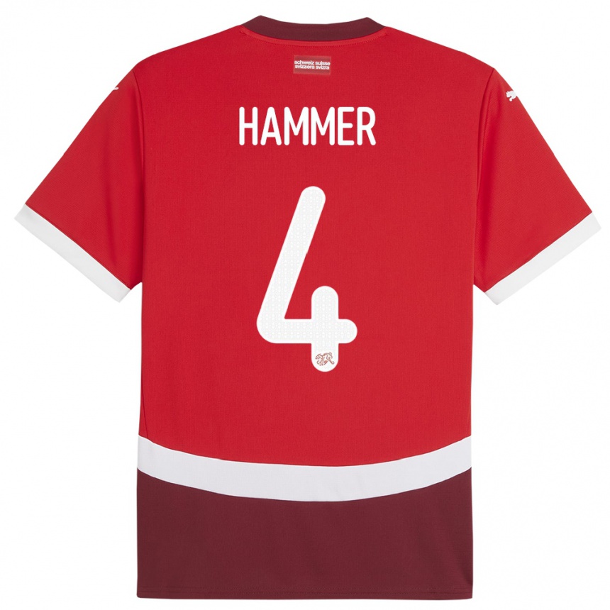 Niño Fútbol Camiseta Suiza Pascal Hammer #4 Rojo 1ª Equipación 24-26 Argentina