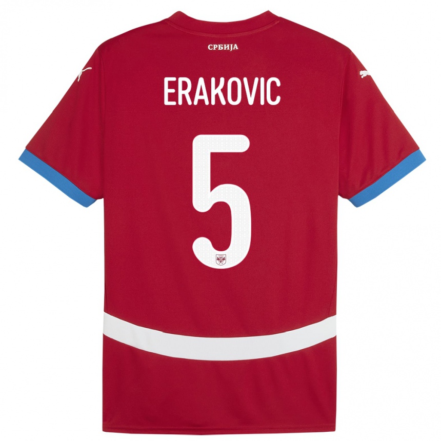 Niño Fútbol Camiseta Serbia Strahinja Erakovic #5 Rojo 1ª Equipación 24-26 Argentina