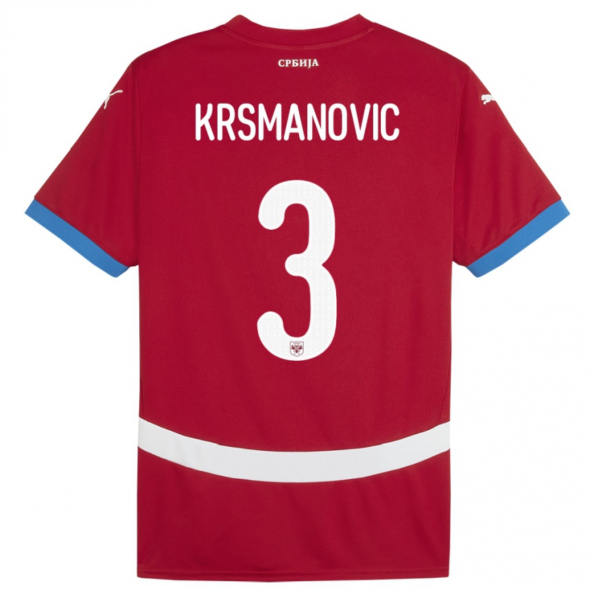 Niño Fútbol Camiseta Serbia Nemanja Krsmanovic #3 Rojo 1ª Equipación 24-26 Argentina