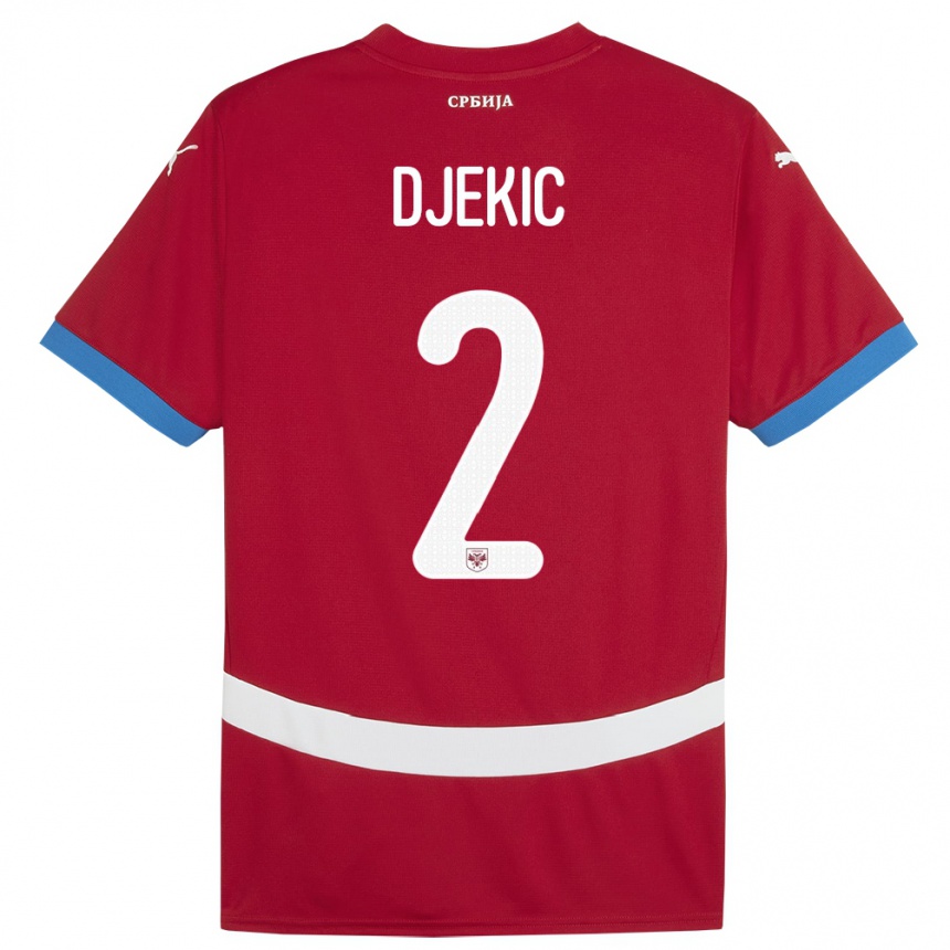 Niño Fútbol Camiseta Serbia Djuro Giulio Djekic #2 Rojo 1ª Equipación 24-26 Argentina