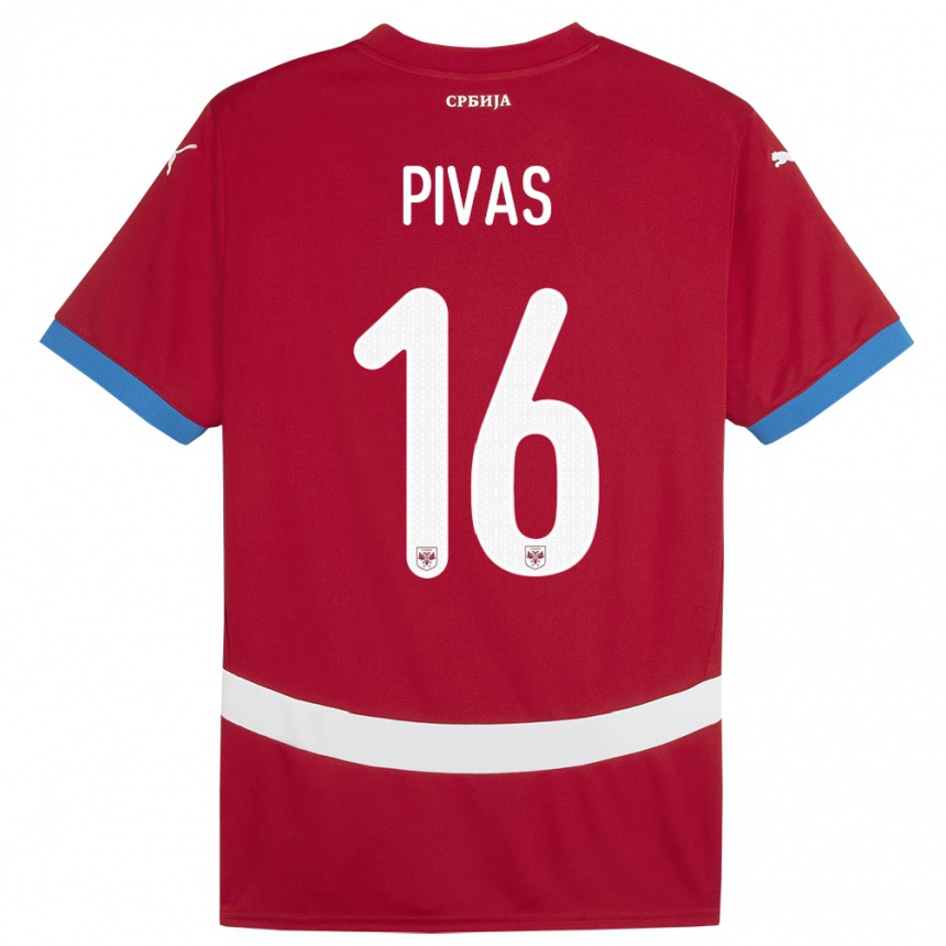 Niño Fútbol Camiseta Serbia Miodrag Pivas #16 Rojo 1ª Equipación 24-26 Argentina