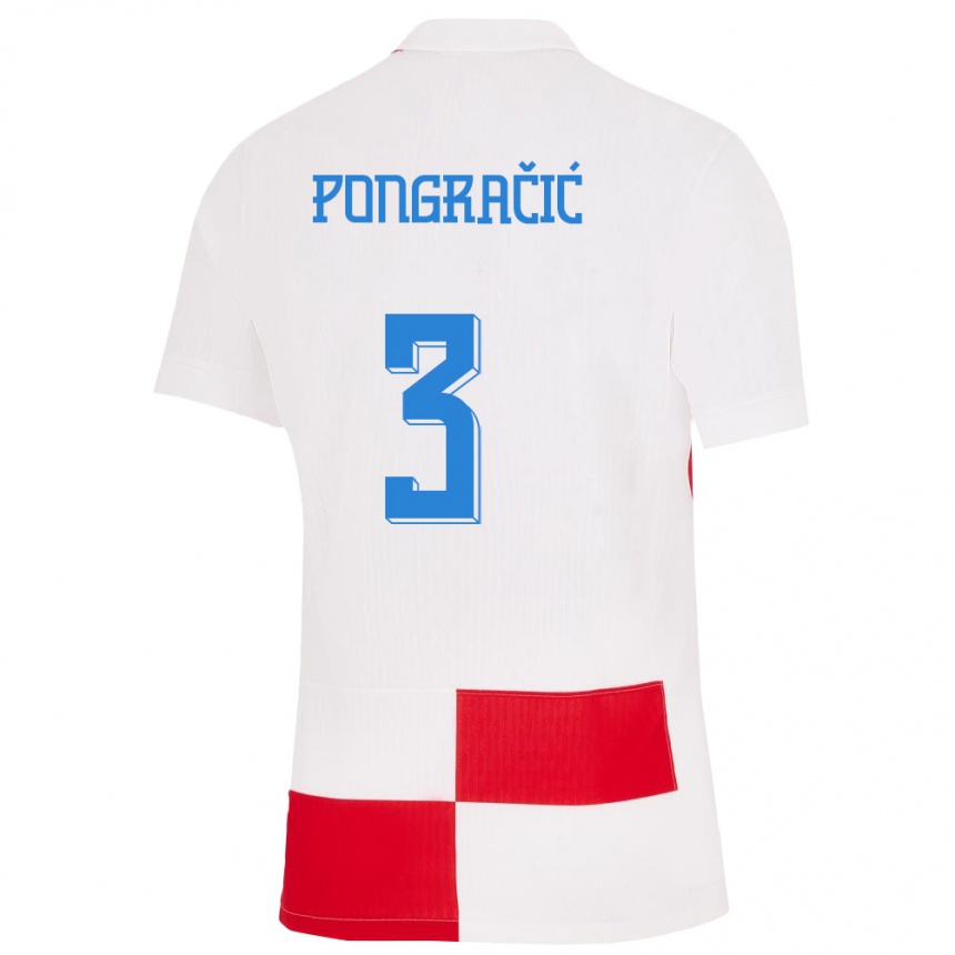 Niño Fútbol Camiseta Croacia Marin Pongracic #3 Blanco Rojo 1ª Equipación 24-26 Argentina