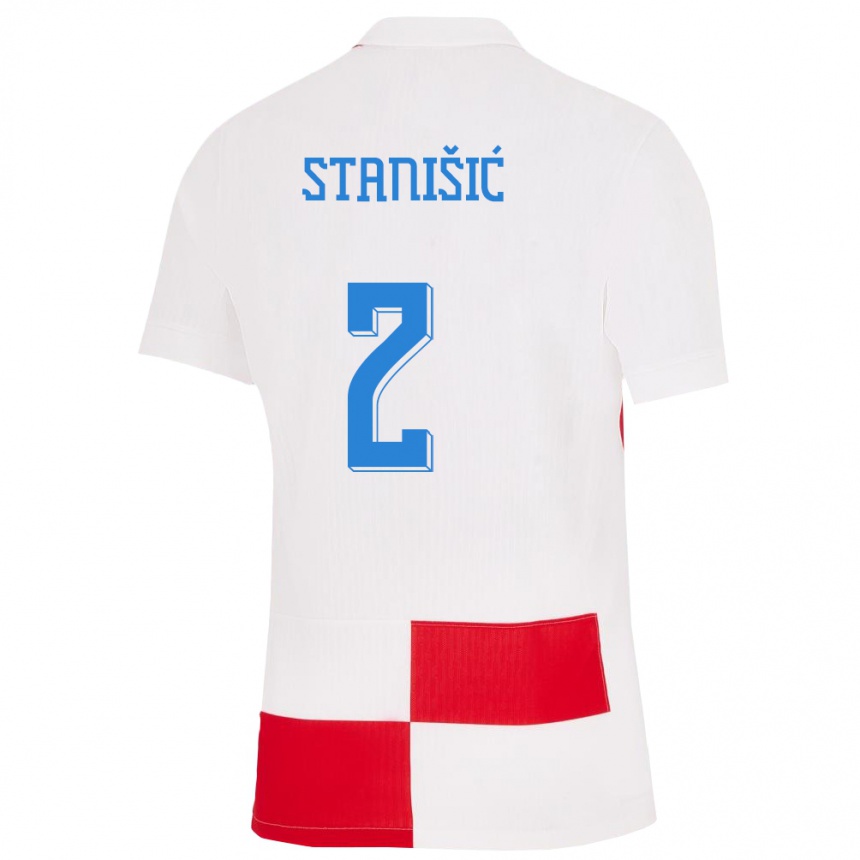 Niño Fútbol Camiseta Croacia Josip Stanisic #2 Blanco Rojo 1ª Equipación 24-26 Argentina