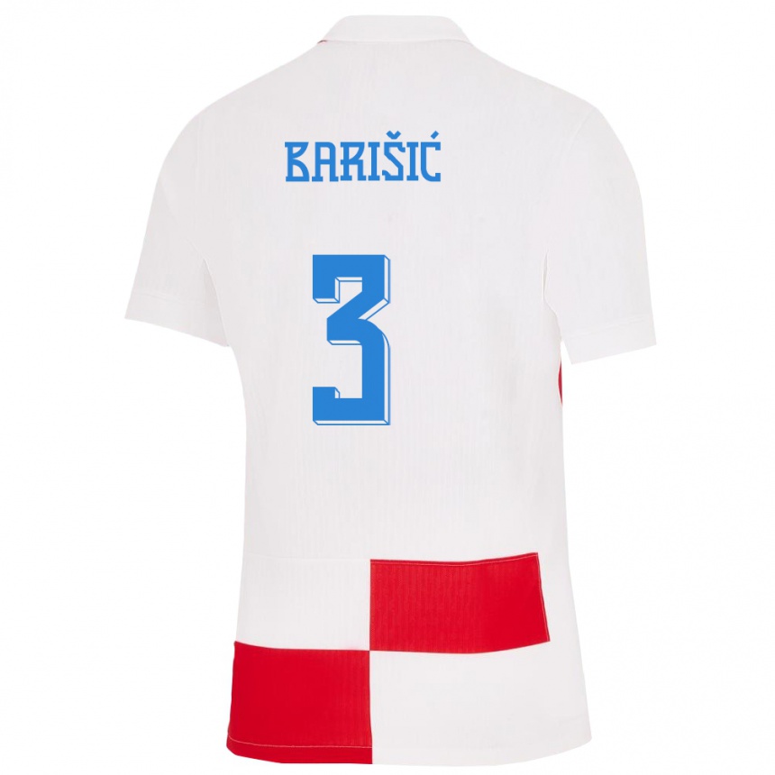 Niño Fútbol Camiseta Croacia Borna Barisic #3 Blanco Rojo 1ª Equipación 24-26 Argentina