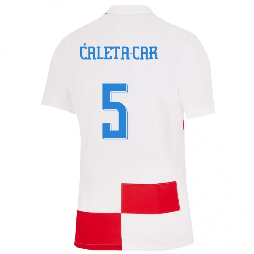 Niño Fútbol Camiseta Croacia Duje Caleta Car #5 Blanco Rojo 1ª Equipación 24-26 Argentina