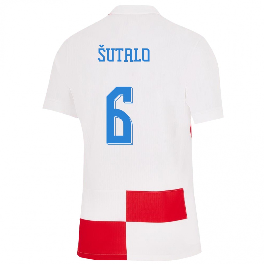 Niño Fútbol Camiseta Croacia Josip Sutalo #6 Blanco Rojo 1ª Equipación 24-26 Argentina