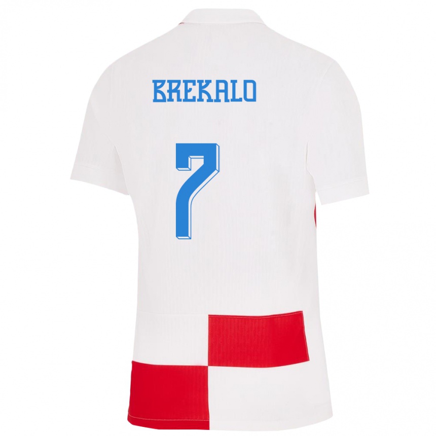 Niño Fútbol Camiseta Croacia Josip Brekalo #7 Blanco Rojo 1ª Equipación 24-26 Argentina