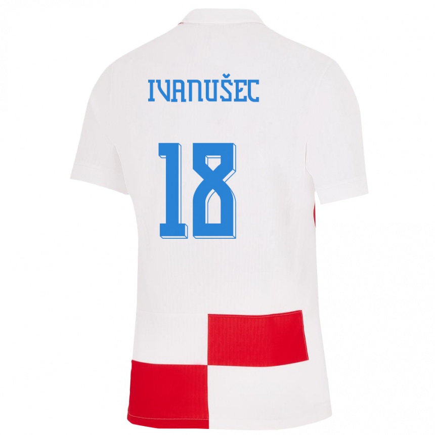 Niño Fútbol Camiseta Croacia Luka Ivanusec #18 Blanco Rojo 1ª Equipación 24-26 Argentina