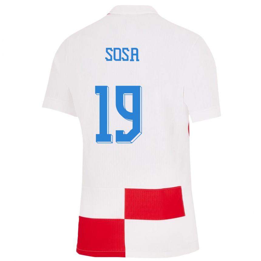 Niño Fútbol Camiseta Croacia Borna Sosa #19 Blanco Rojo 1ª Equipación 24-26 Argentina