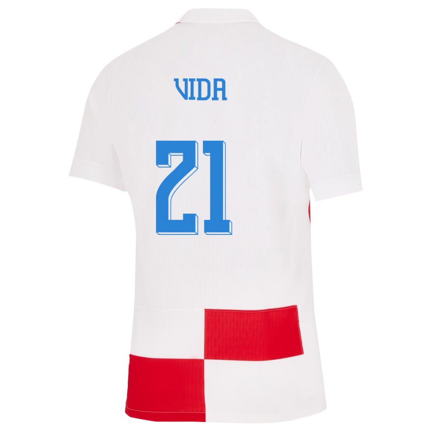 Niño Fútbol Camiseta Croacia Domagoj Vida #21 Blanco Rojo 1ª Equipación 24-26 Argentina