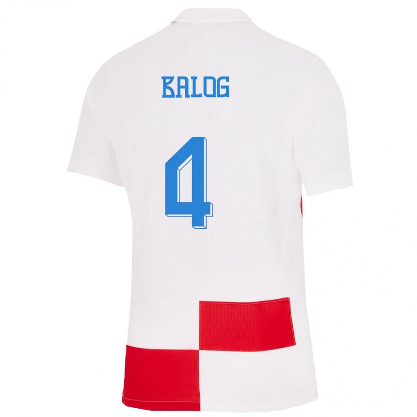 Niño Fútbol Camiseta Croacia Leonarda Balog #4 Blanco Rojo 1ª Equipación 24-26 Argentina