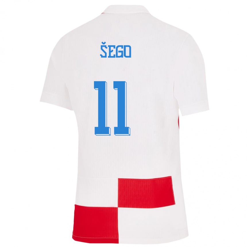 Niño Fútbol Camiseta Croacia Michele Sego #11 Blanco Rojo 1ª Equipación 24-26 Argentina