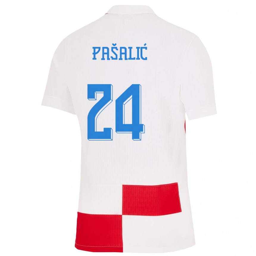 Niño Fútbol Camiseta Croacia Marco Pasalic #24 Blanco Rojo 1ª Equipación 24-26 Argentina